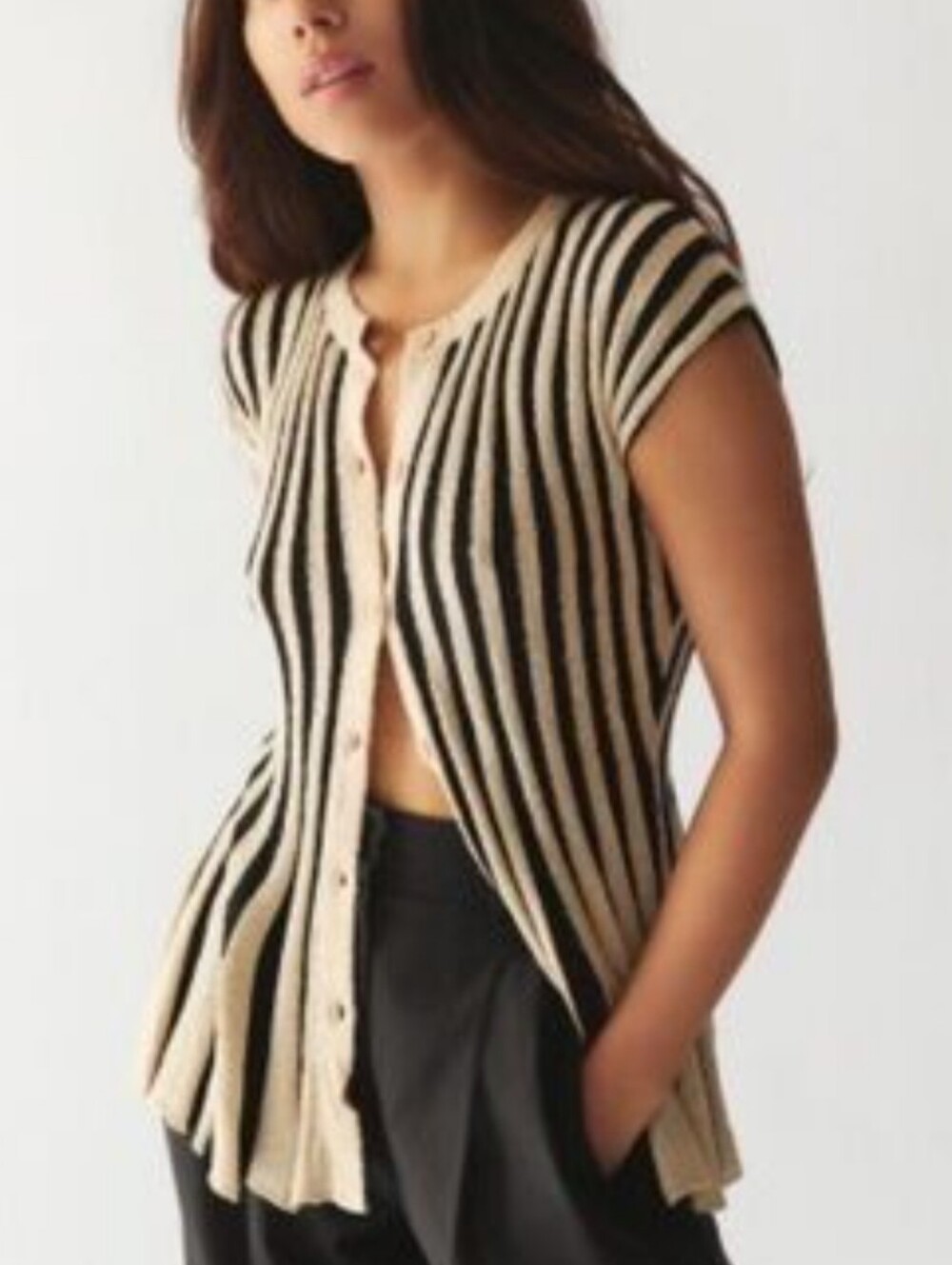 Zara Black & Cream Vertical Stripe Knit Wide-Leg Set - Picture 3 of 11